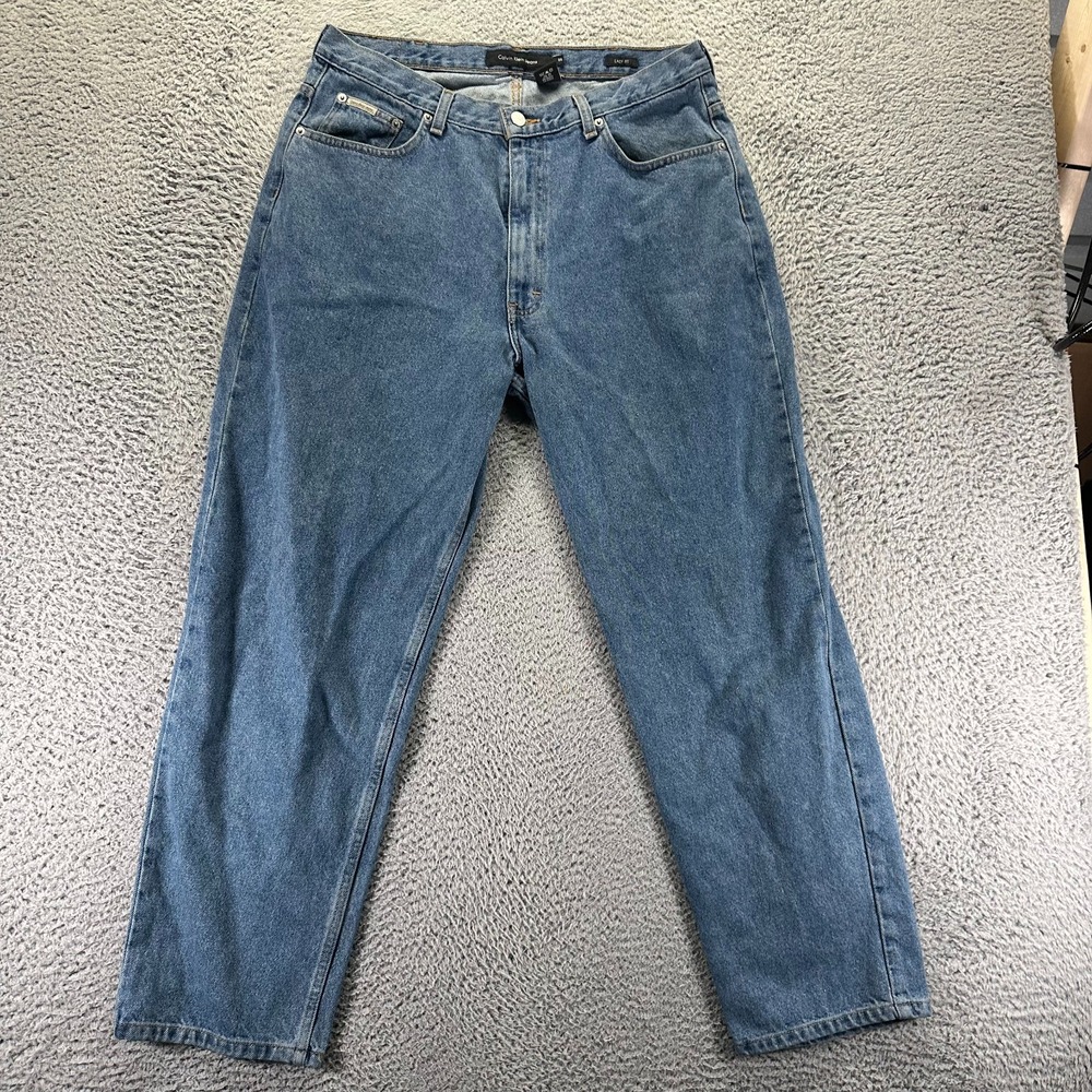 Vintage Calvin Klein Jeans Mens 36x30 Blue Cotton Denim Straight Baggy Workwear‎